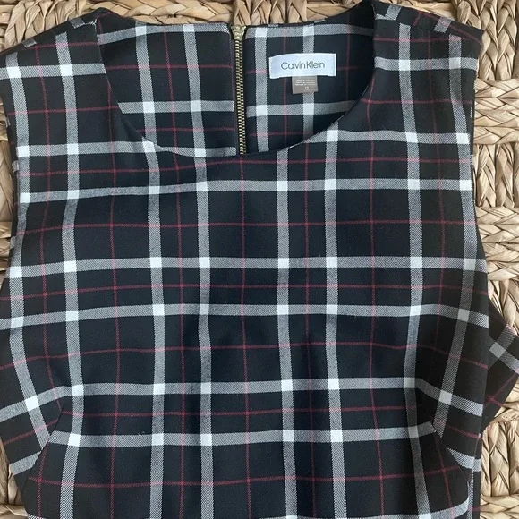 Calvin Klein Black White and Red Checkered Midi Dress - Picture 1 of 7